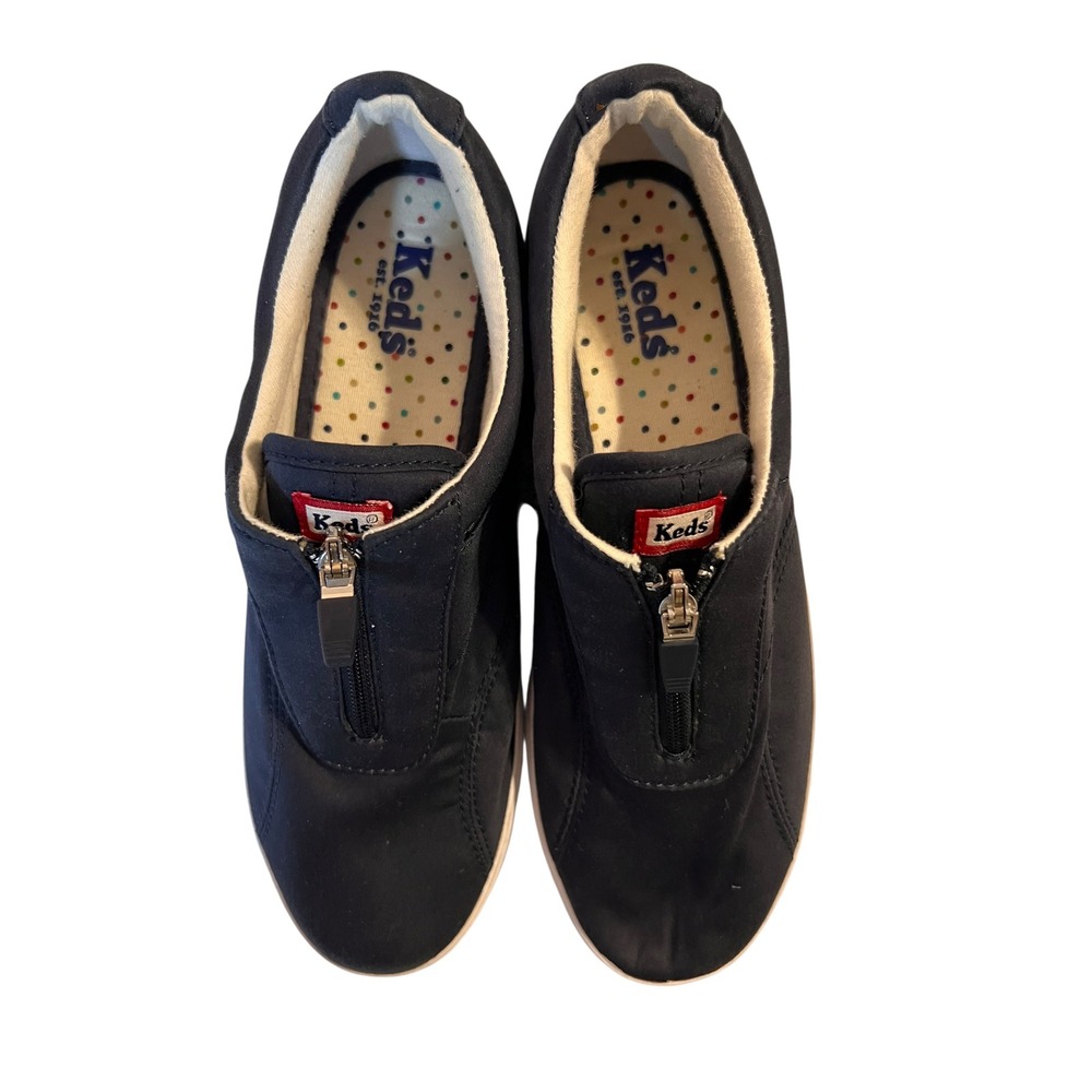 Keds‎ Zip Front Slip On Sneakers Women's 6.5 Navy Blue Canvas Casual Shoes